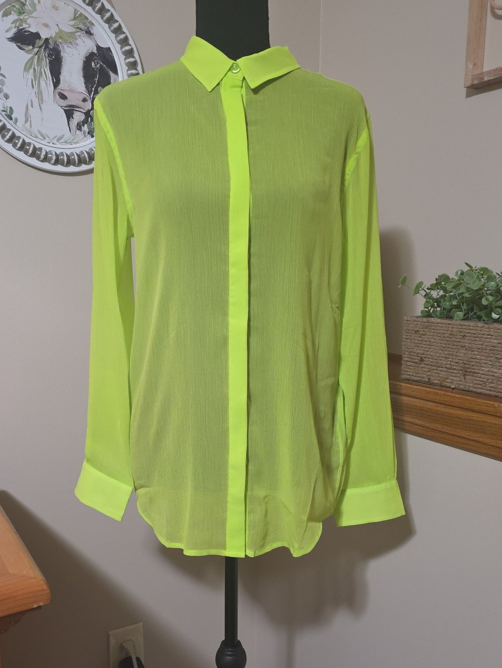 Wildfang Neon Yellow Sheer Button-Up Blouse